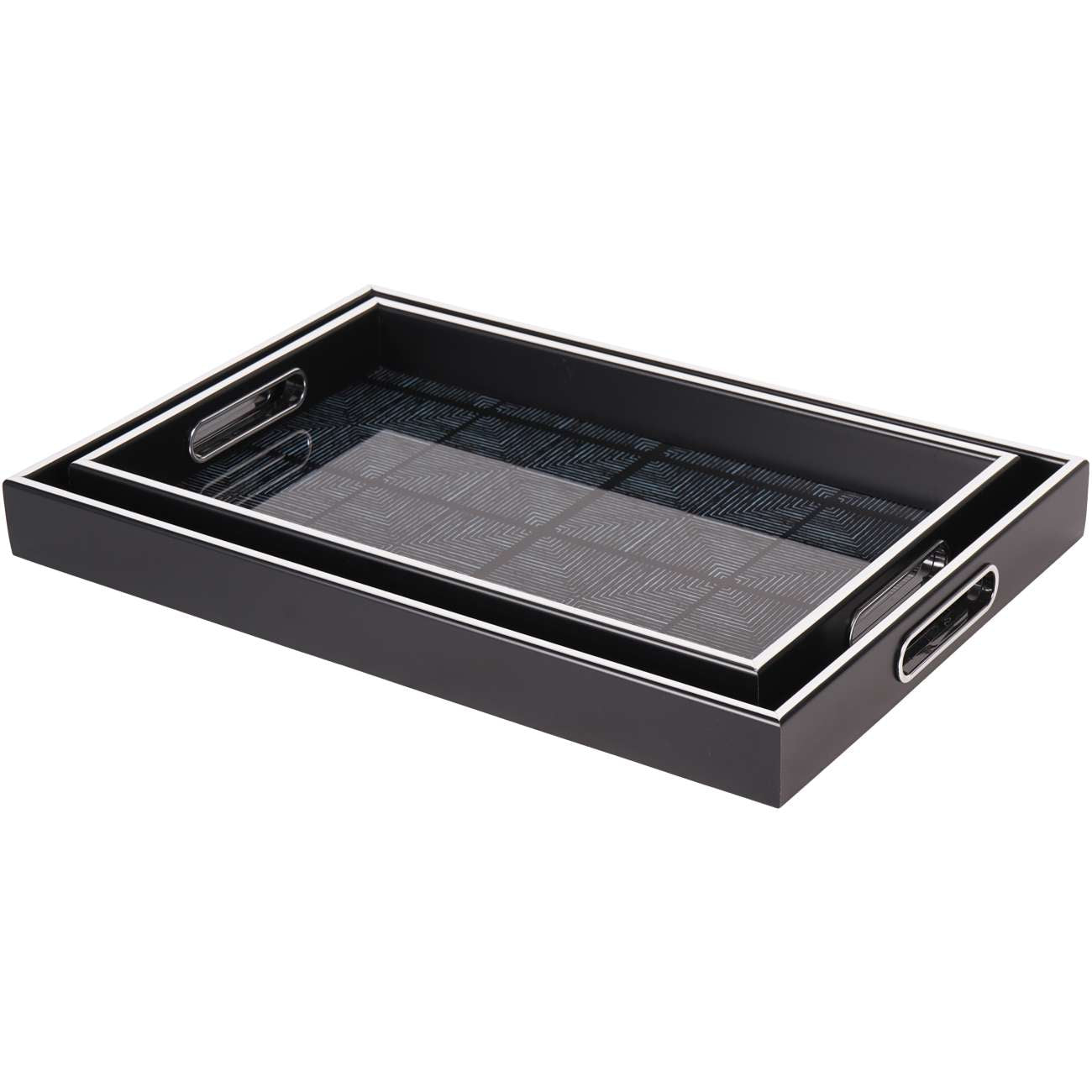 Set of 2 Midnight Black Squares Pattern Trays